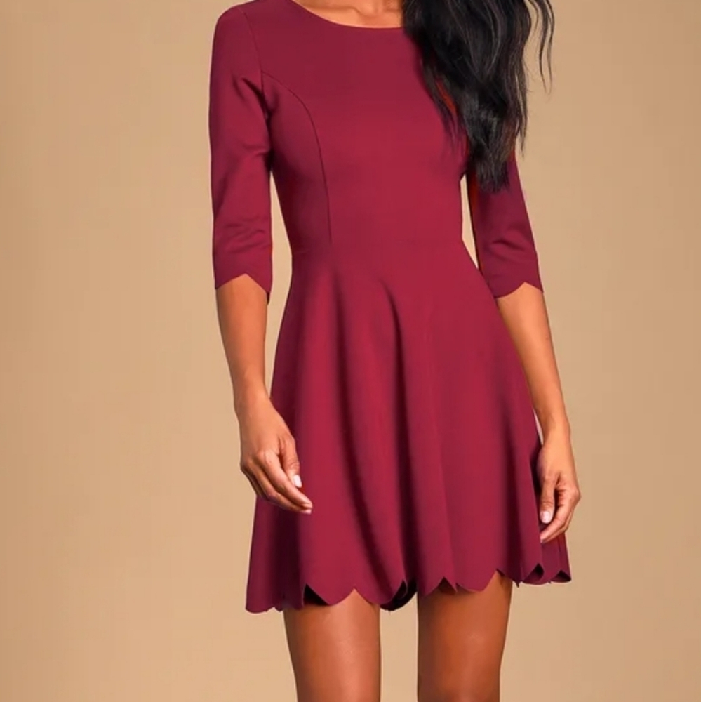 Lulus Cumulonimbus Clouds Burgundy Skater Dress